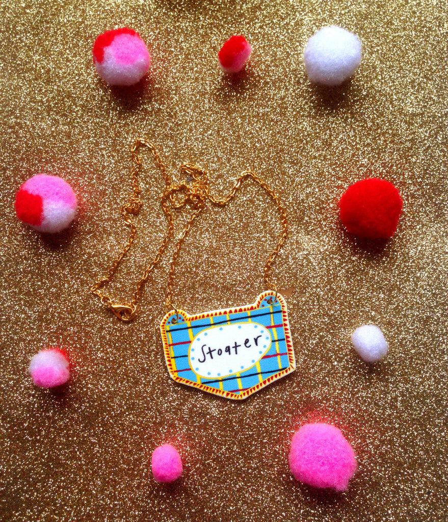 STOATER Illustrated Necklace, Scottish Slang Quirky Fun Jewellery on Gold Plated Chain