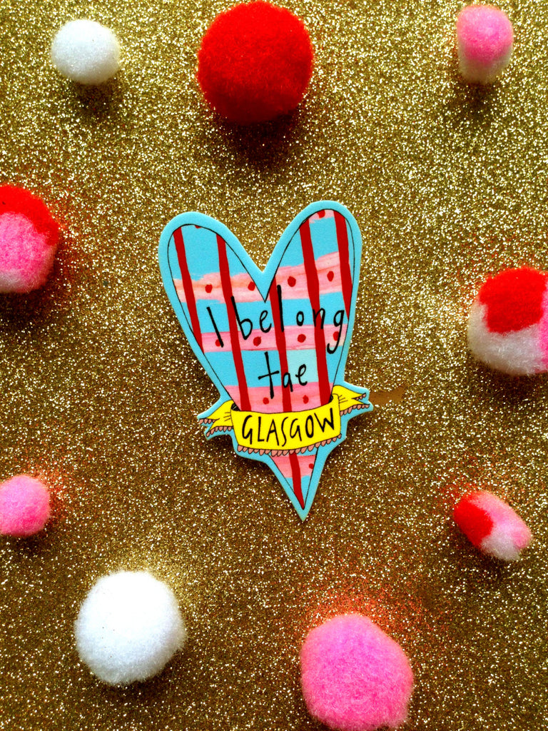 I Belong Tae Glasgow Brooch, Illustrated Glasgow Heart Badge, Quirky Scottish Pin