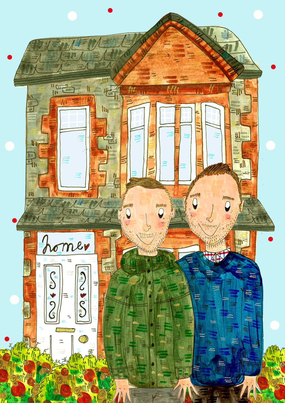 Custom Drawn House Warming Portrait, Family, Couples or Friends in front of their home!