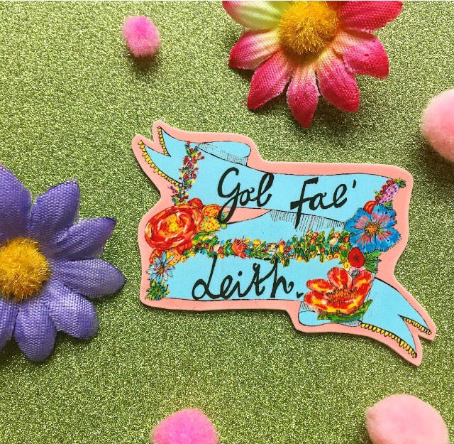 GAL FAE LEITH Illustrated Brooch, Floral Cute Girly Pin Badge, Quirky Scottish Gift