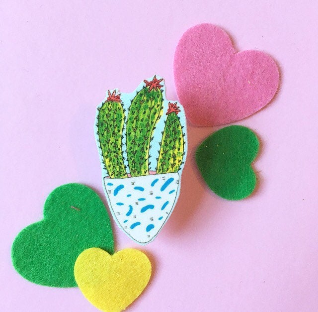 Cute Cactus Brooch, Succulent Pin Badge