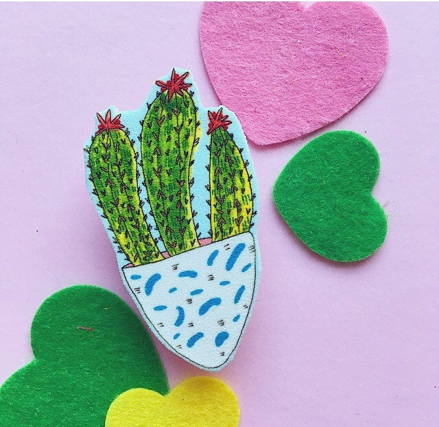 Cute Cactus Brooch, Succulent Pin Badge