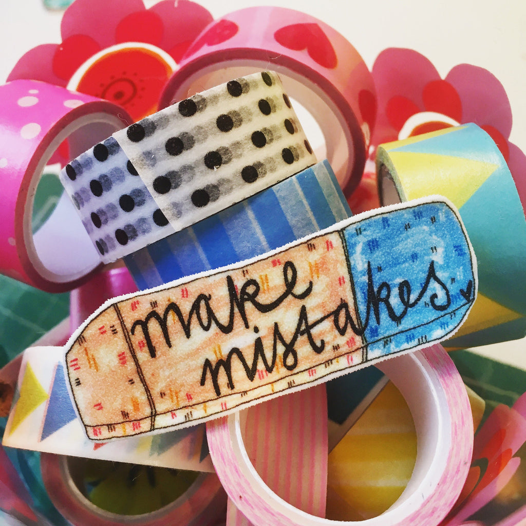 Make Mistakes Illustrated Brooch, Quirky Cute Eraser Pin Badge