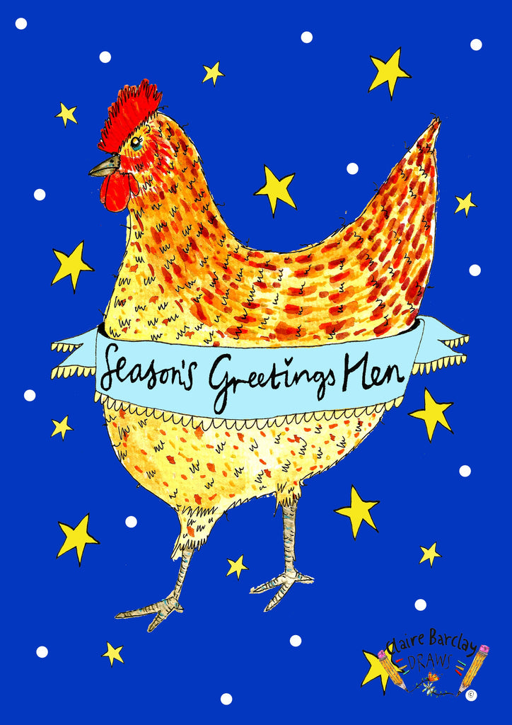Seasons Greetings Hen Christmas Card