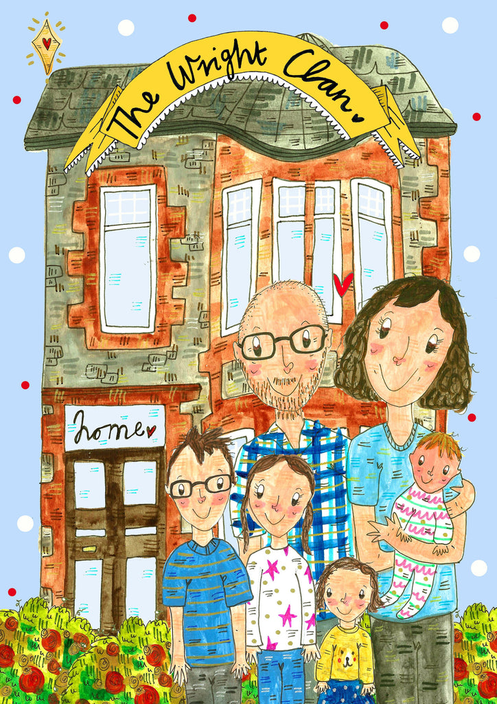 Custom Drawn House Warming Portrait, Family, Couples or Friends in front of their home!