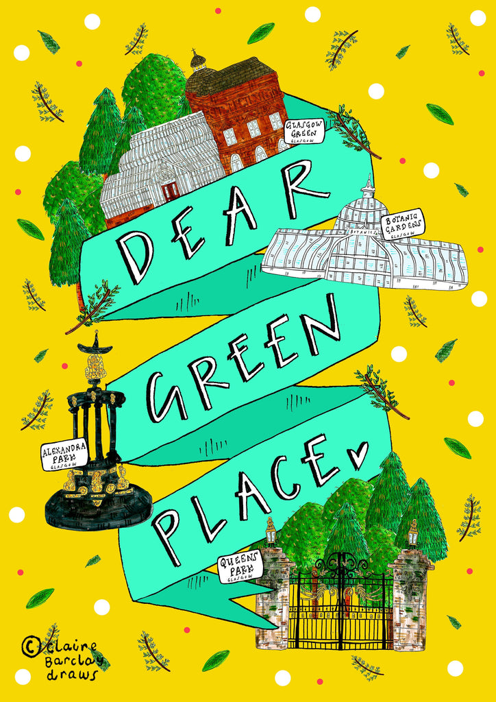 DEAR GREEN PLACE Glasgow Art Print, Scottish Typography Illustration