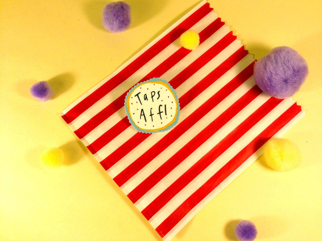 Taps Aff Illustrated Brooch, Typography Hand Drawn Brooch, Quirky Plastic Badge Pin, Scottish Gifts/Slang/Humour